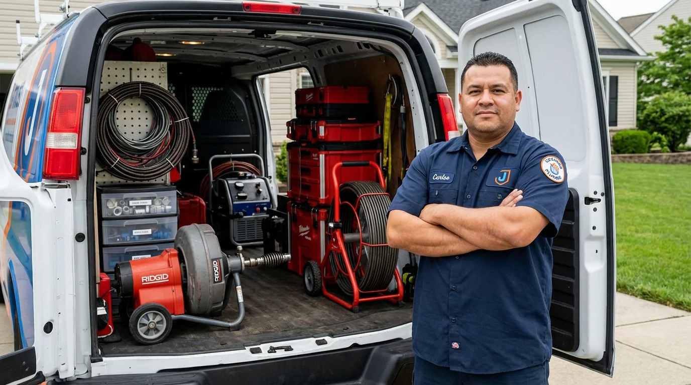 Professional drain cleaning equipment and Johns Plumbing LLC plumber in Pine Mountain