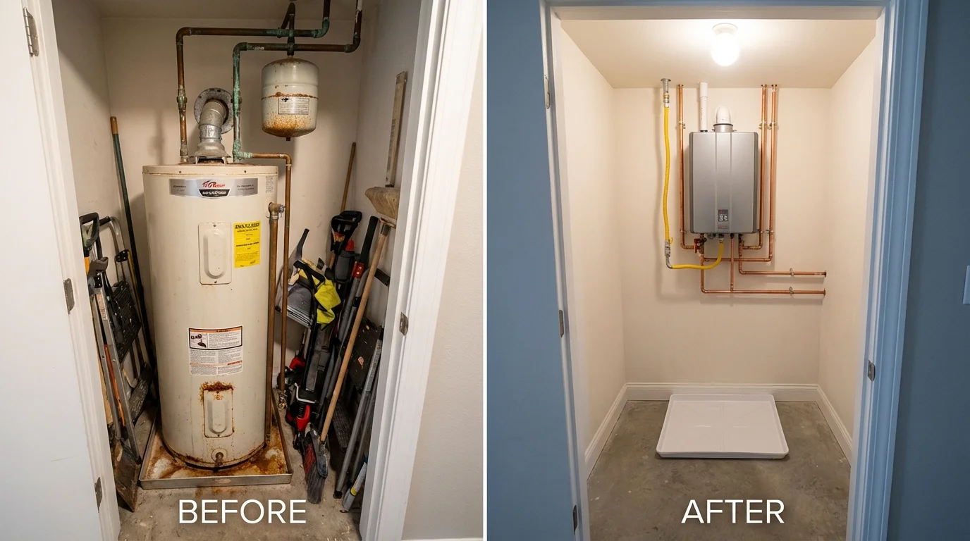 Tank water heater versus wall-mounted tankless unit comparison for Pine Mountain, GA homeowners